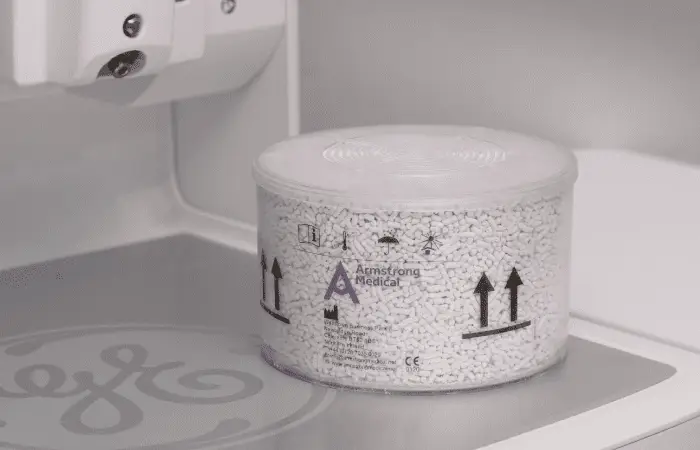 Close up of a cylindar of Amsorb by Armstrong Medical Close up of a cylindar of Amsorb by Armstrong Medical