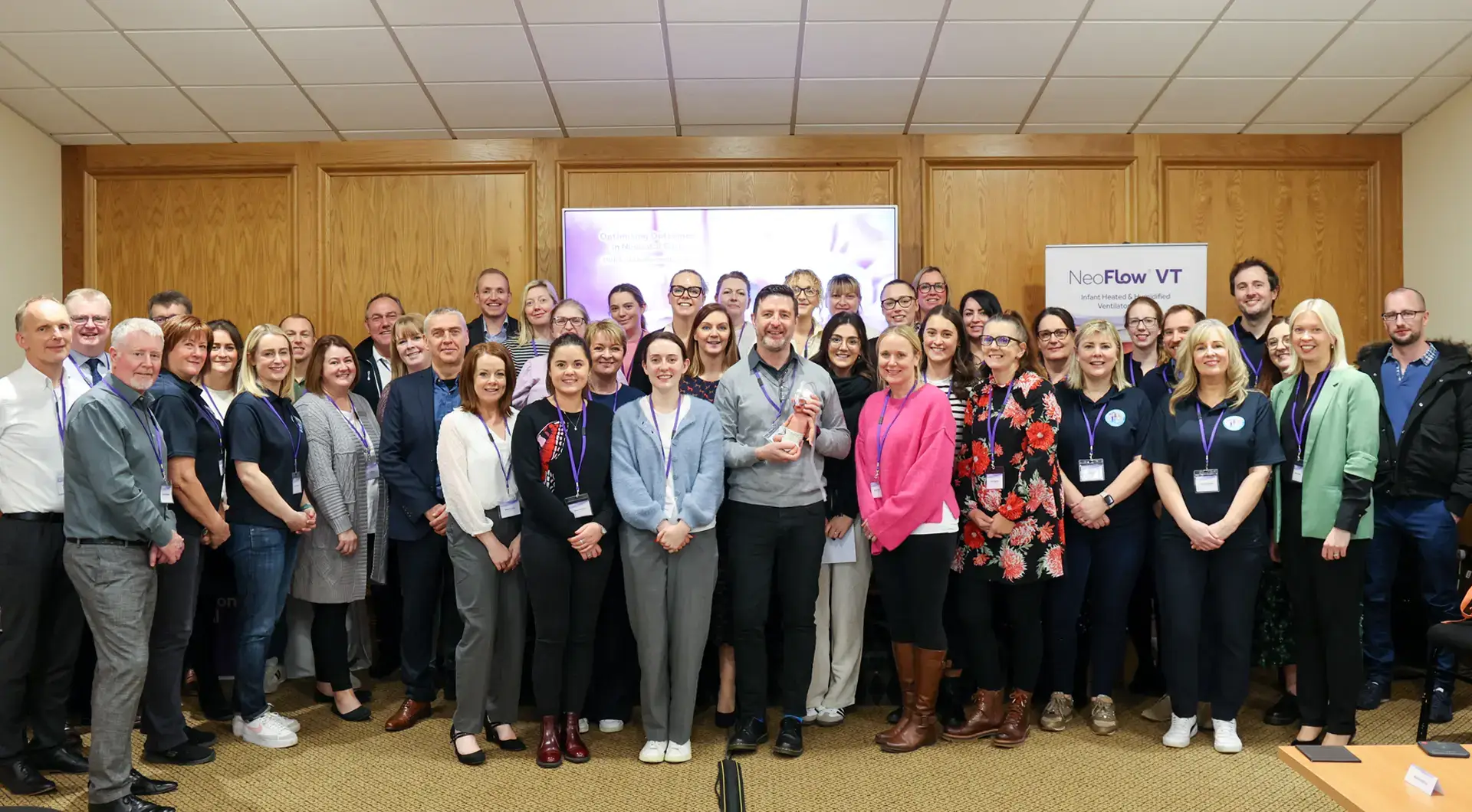 A group of neonatal nurses posing with Armstrong Medical staff A group of neonatal nurses posing with Armstrong Medical staff