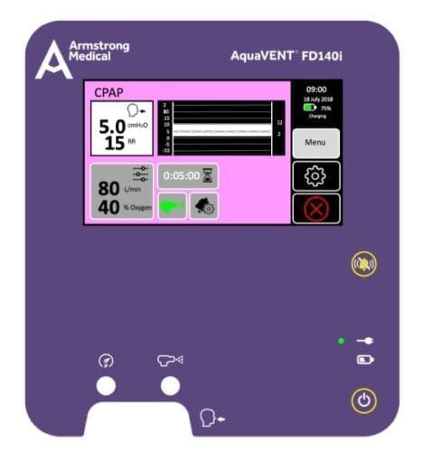 3D rendering of the AquaVENT FD140i CPAP screen