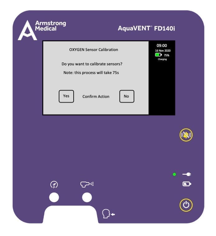 3D rendering of the AquaVENT FD140i oxygen sensor calibration screen