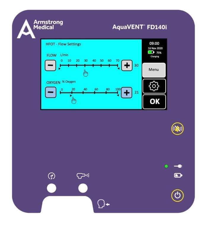 3D rendering of the AquaVENT FD140i HFOT flow setting screen