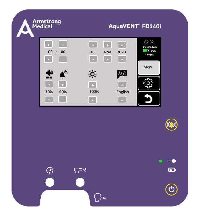 3D rendering of the AquaVENT FD140i settings screen