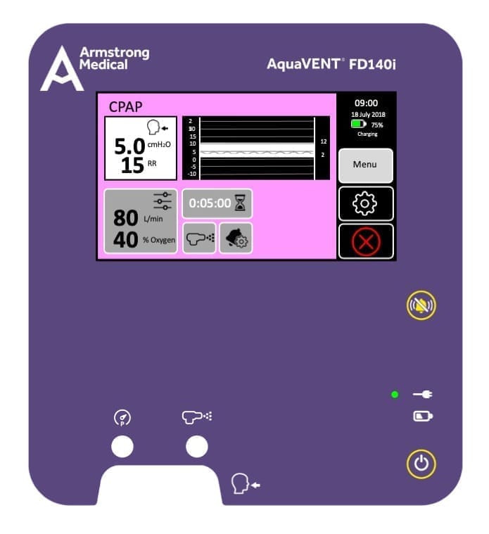 3D rendering of the AquaVENT FD140i CPAP screen