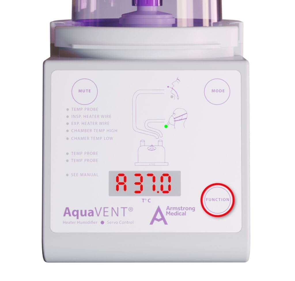 3D rendering of a heater humidifier with the function button highlighted