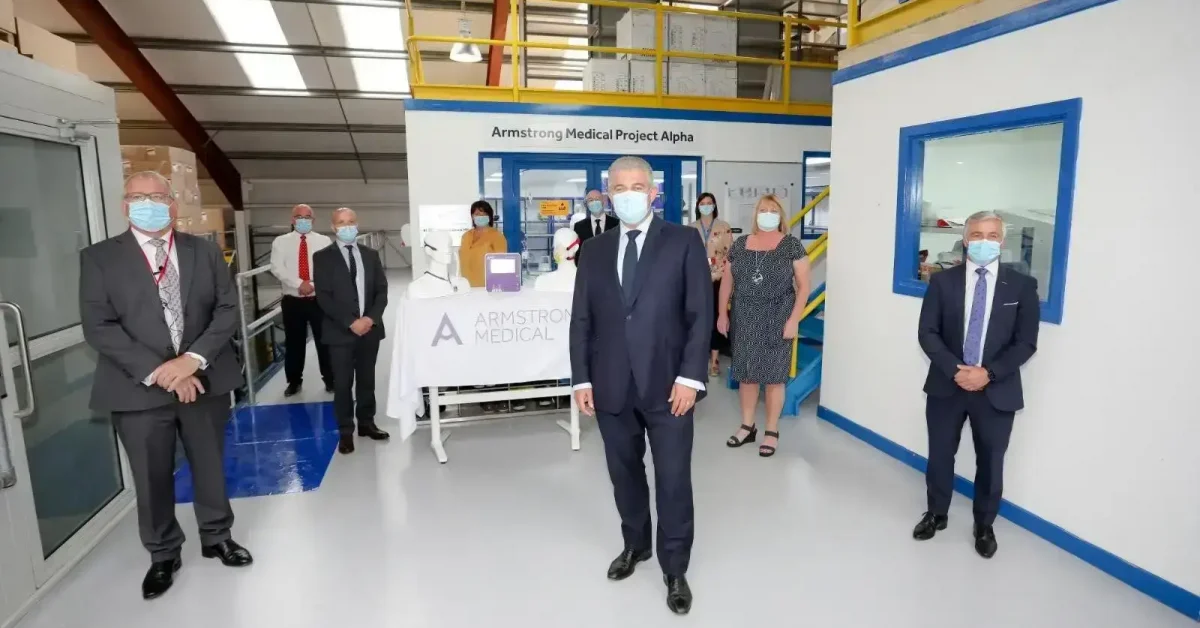 Secretary of State Brandon Lewis on a visit to Armstrong Medical